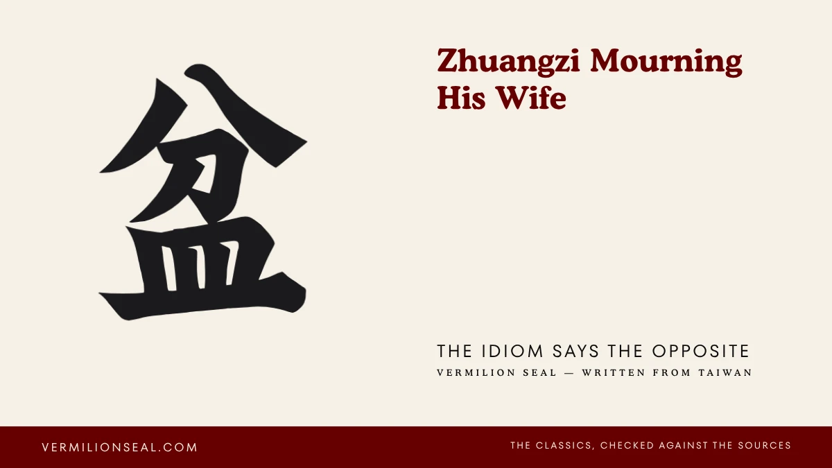 Vermilion Seal cover: the Chinese character 盆 in brush script beside the title Zhuangzi Mourning His Wife